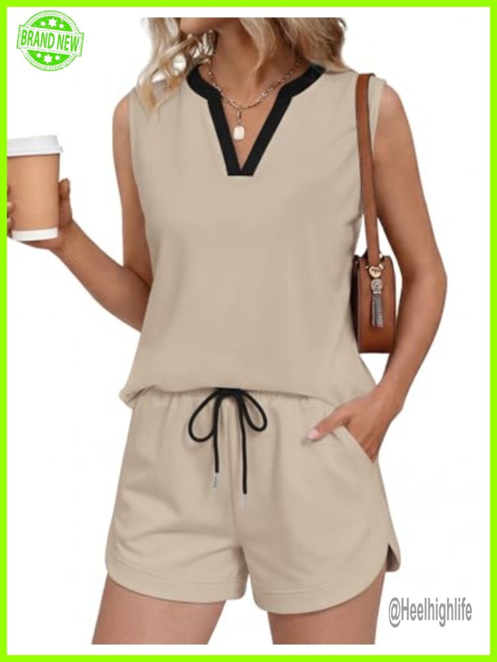 Women's V Neck Tank and Shorts Set Soft Stretch Lounge